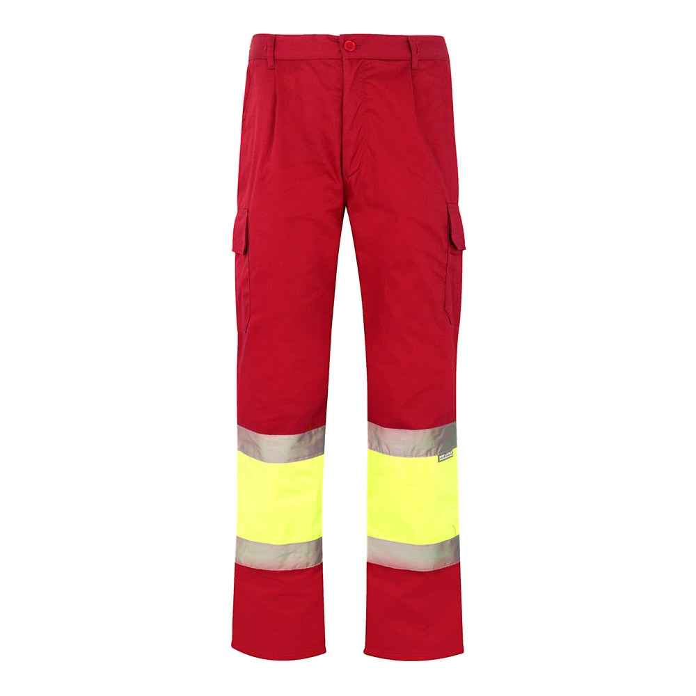 VL ATHENA. Zweifarbige Hose aus Twill (210 g/m²), gefüttert, mit mehreren Taschen, aus Baumwolle (20%) und Polyester (80%) - Rot, Gelb