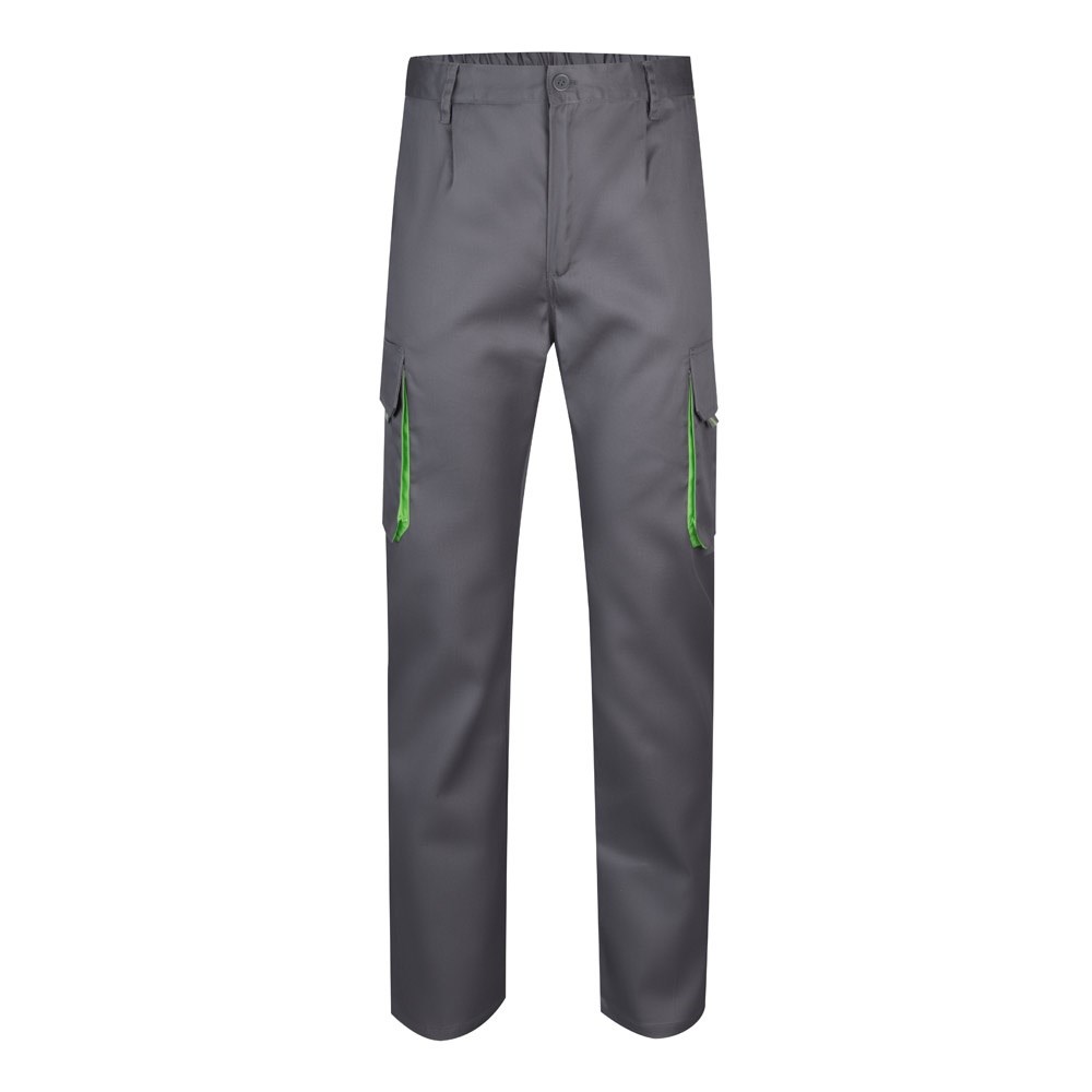 VL HYPNOS. Zweifarbige Twill-Hose mit mehreren Taschen (200 g/m²), aus Baumwolle (35 %) und Polyester (65 %) - Grau, Grün