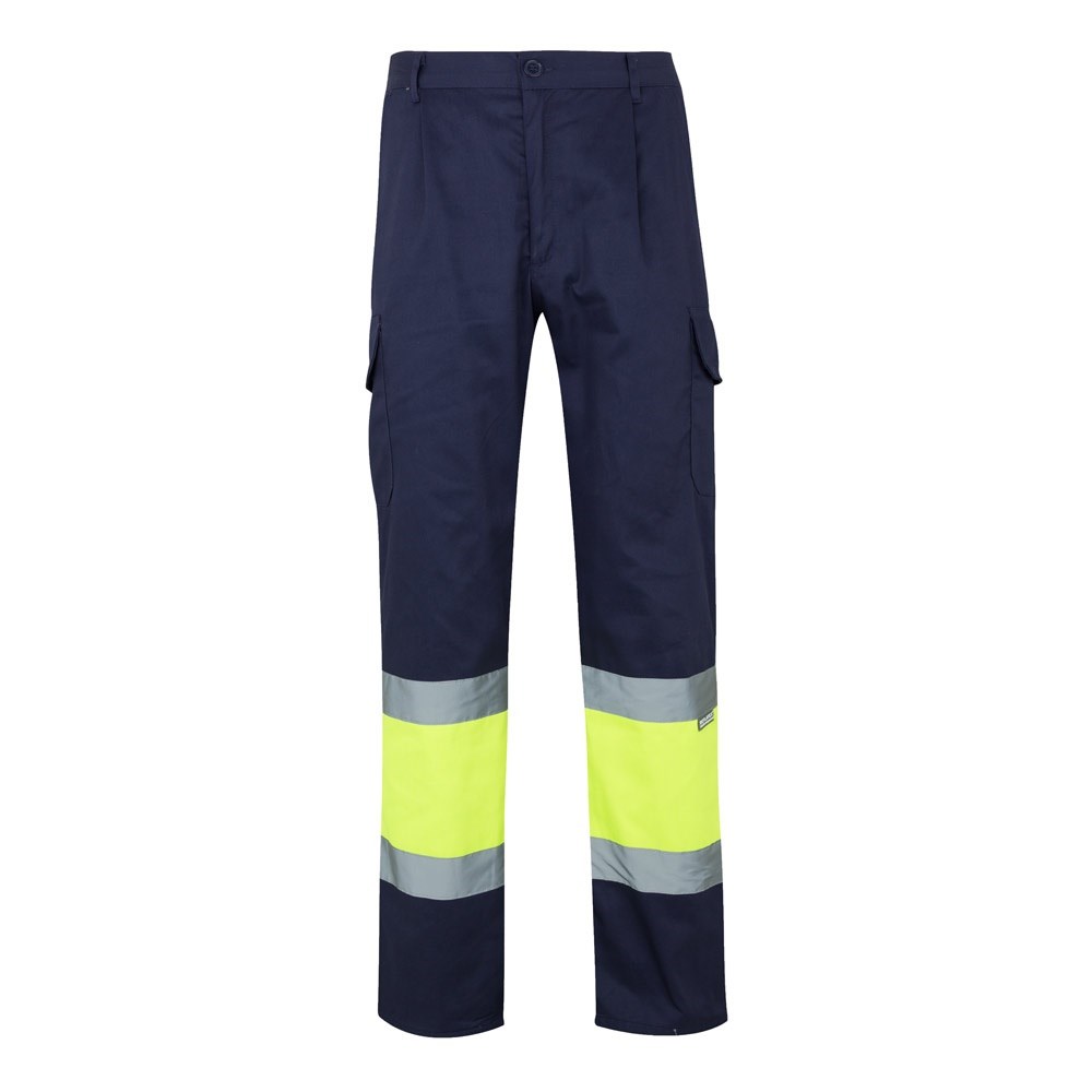 VL ATHENA. Zweifarbige Hose aus Twill (210 g/m²), gefüttert, mit mehreren Taschen, aus Baumwolle (20%) und Polyester (80%) - Marineblau, Gelb