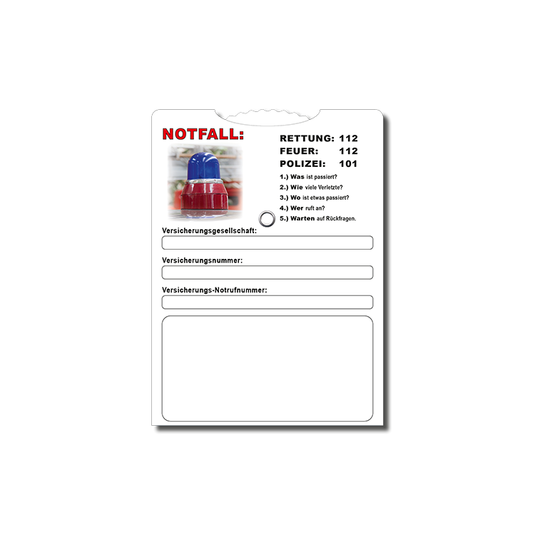 Parkscheibe (BE) mit Notfallrufnummern