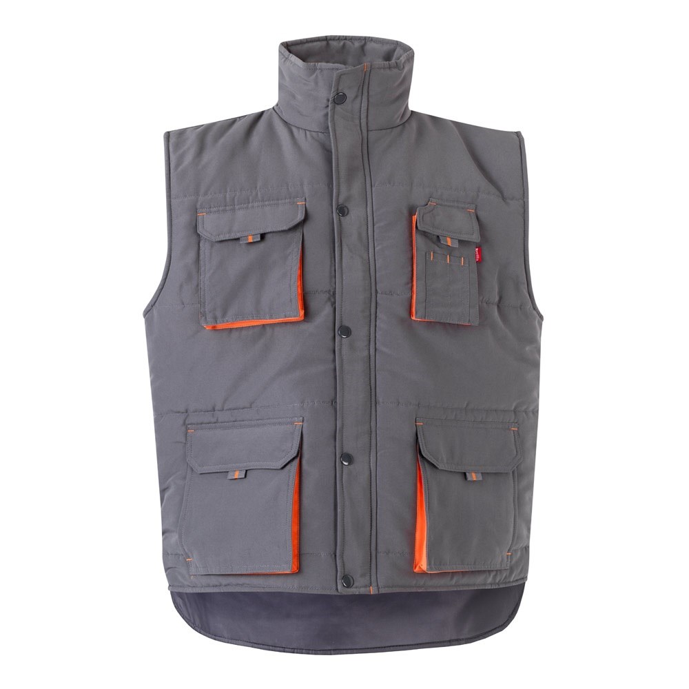 VL NERGAL. Steppweste, zweifarbig, mit mehreren Taschen (120g/m²), aus Polyester (100%) - Grau, Orange