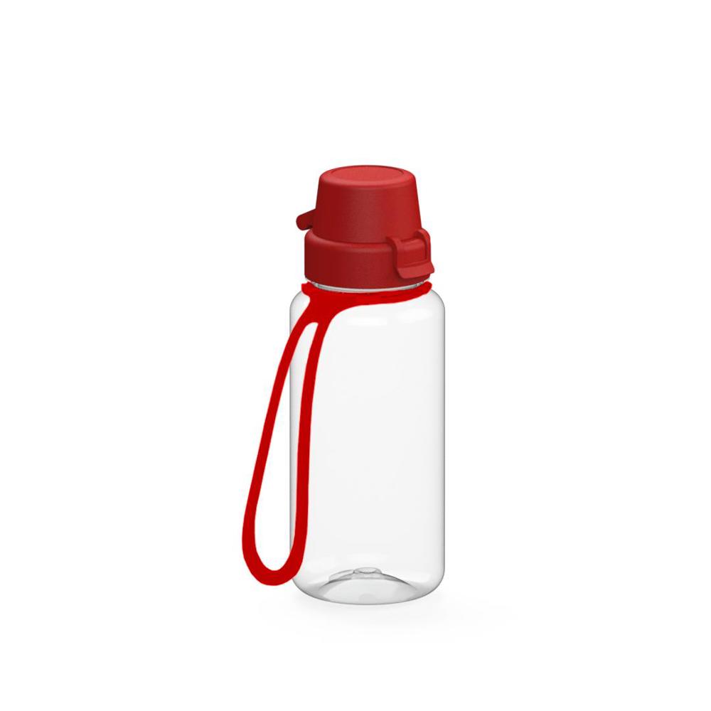 Trinkflasche "School", 400 ml, inkl. Strap - transparent/rot