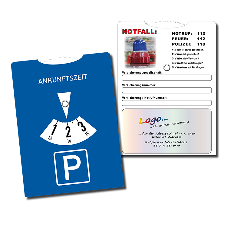 Parkscheibe (DE) mit Notfallrufnummern