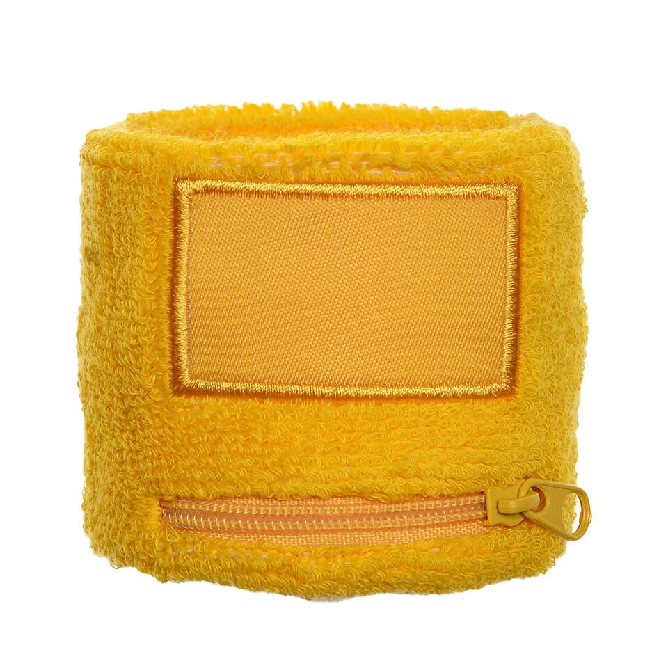Frottier Armschweißband mit Label und Reißverschlußfach - Gelb (PMS 101c) / Gelb