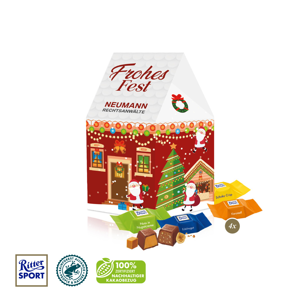 3D Präsent "Haus" mit Ritter SPORT Schokowürfel