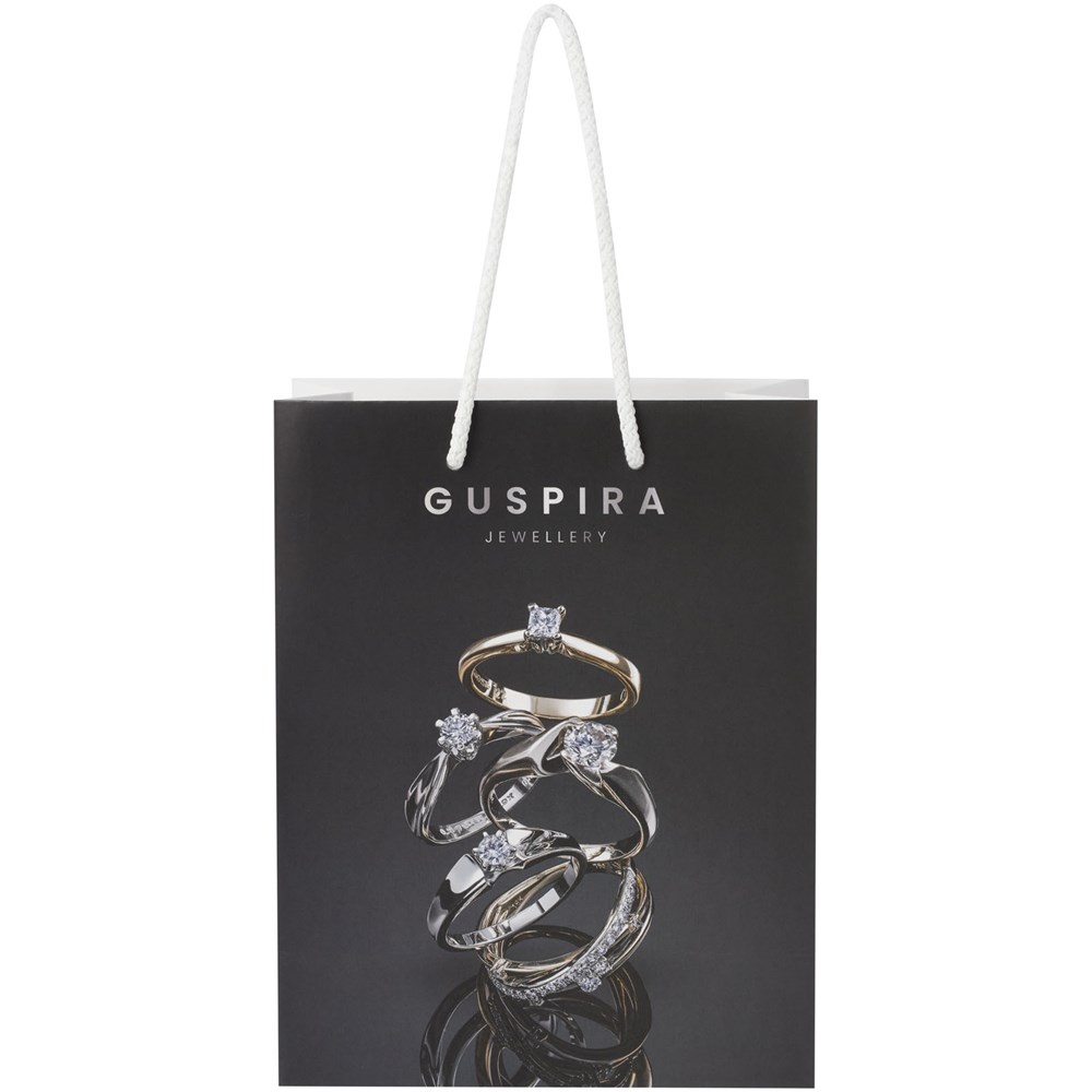 Handgefertigte 170 g/m² Integra-Papiertüte mit Kunststoff Kordelgriffen – 18 × 9 × 23 cm 