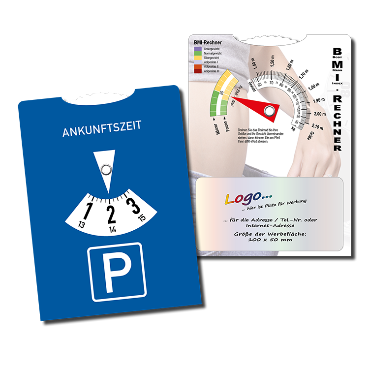 Parkscheibe (AT) mit rückseitigem BMI-Rechner