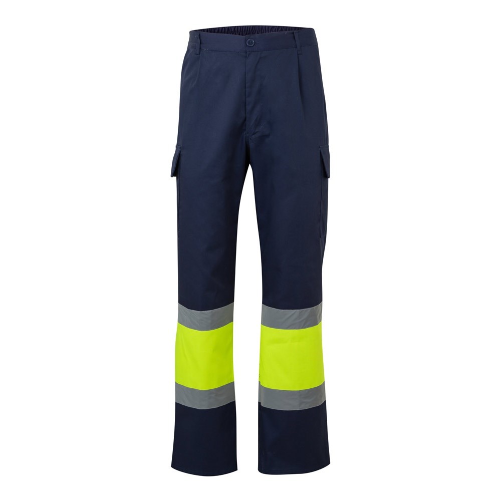 VL ARTEMIS. Zweifarbige Hose aus Twill (190g/m²), Baumwolle (20%) und Polyester (80%) - Marineblau, Gelb