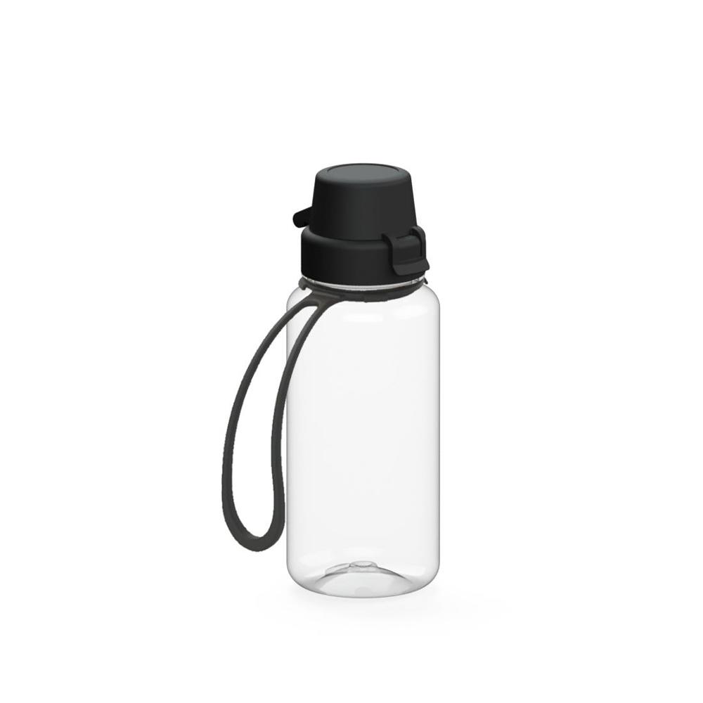 Trinkflasche "School", 400 ml, inkl. Strap - transparent/schwarz