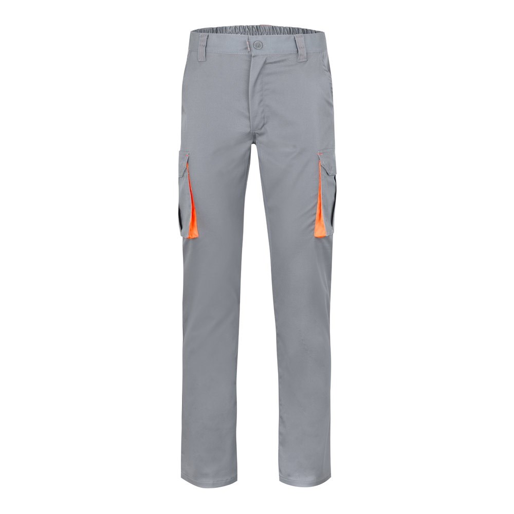 VL HYPNOS. Zweifarbige Twill-Hose mit mehreren Taschen (200 g/m²), aus Baumwolle (35 %) und Polyester (65 %) - Grau, Orange