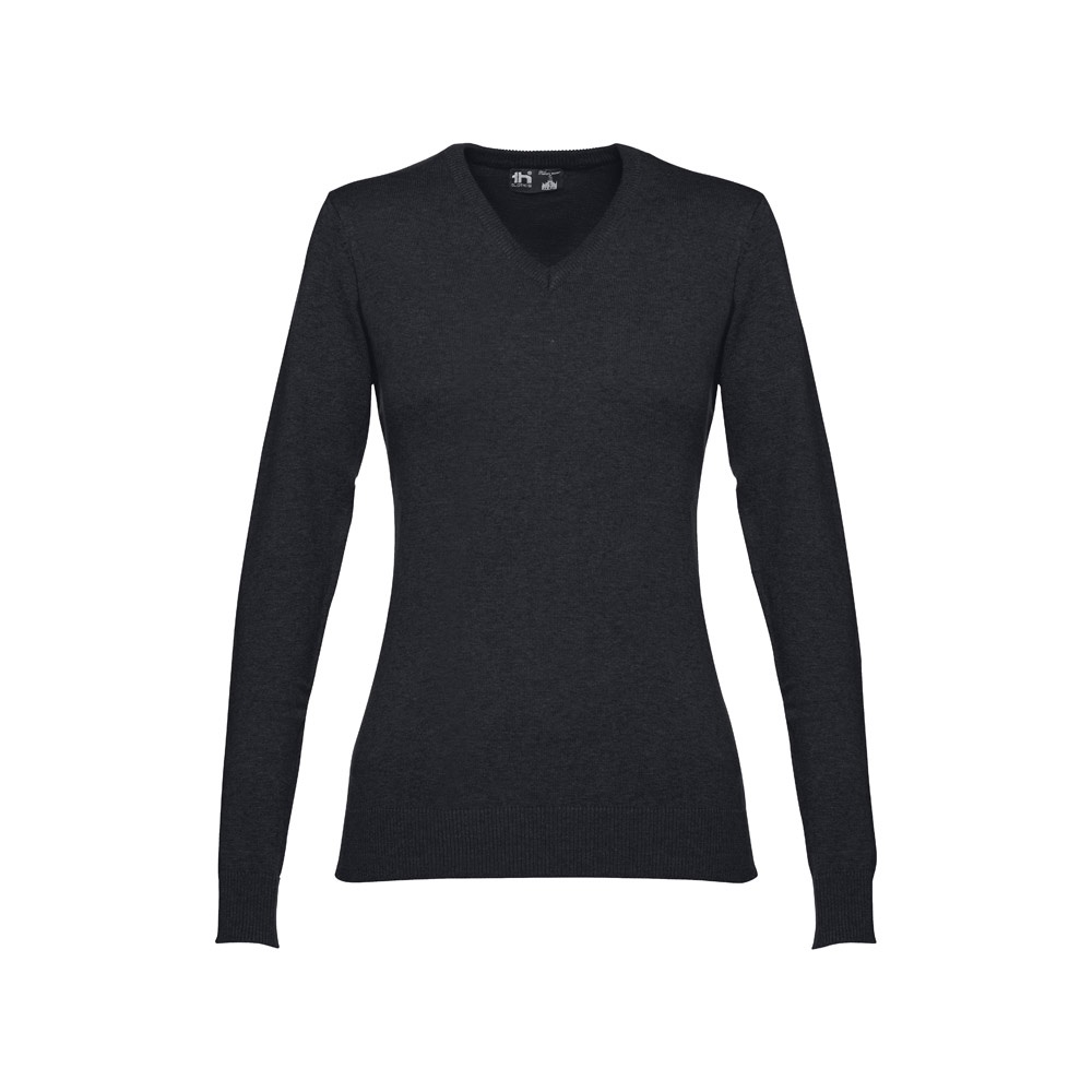 THC MILAN WOMEN. Pullover mit V-Ausschnitt für Damen aus Baumwolle und Polyamid - Schwarz