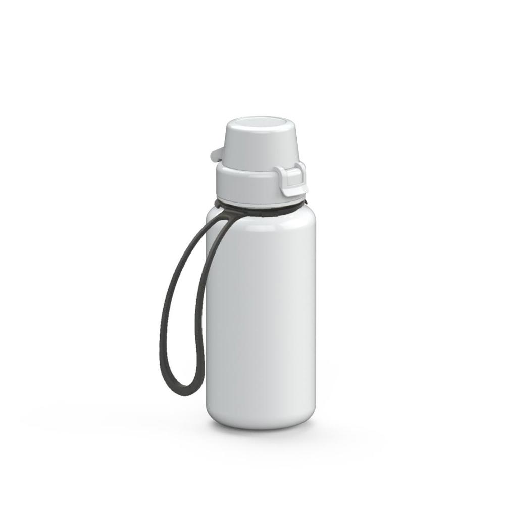 Trinkflasche "School", 400 ml, inkl. Strap - weiß/weiß/schwarz