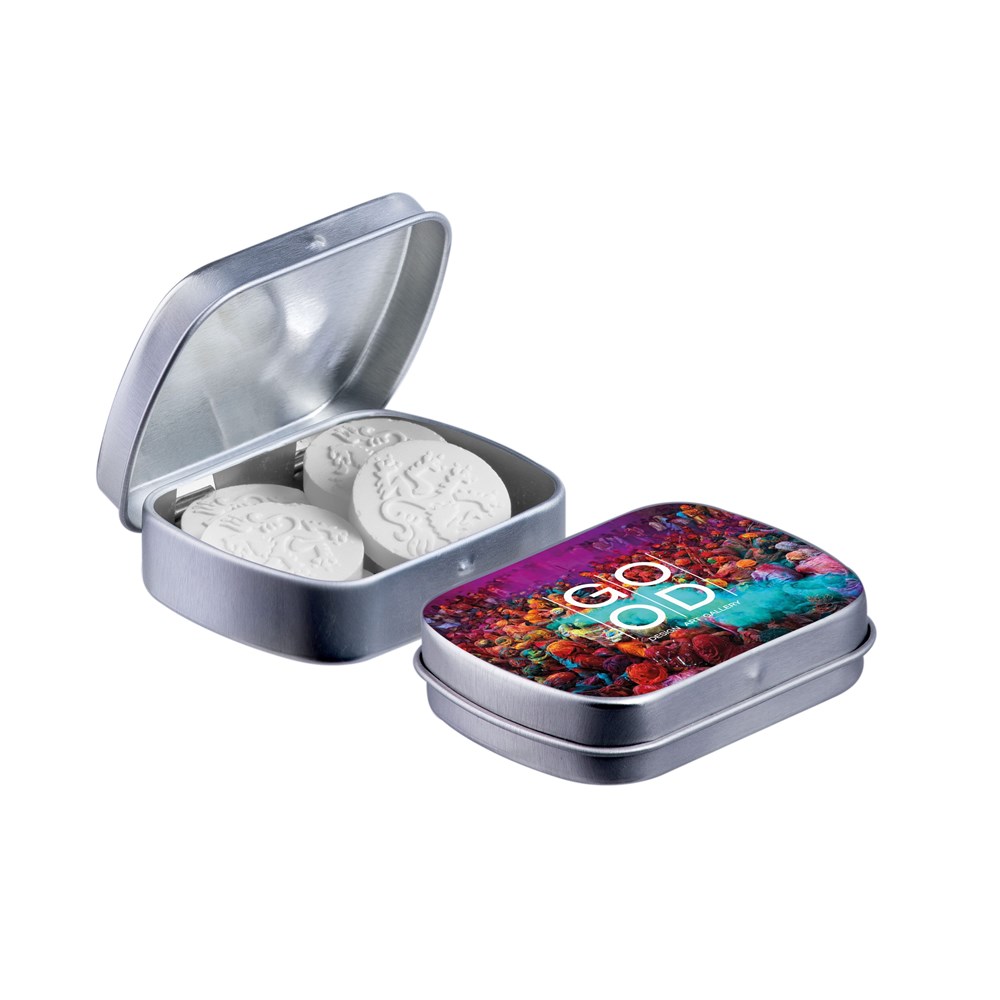 Mini Klappdeckeldose mit Form Pfefferminz - silber