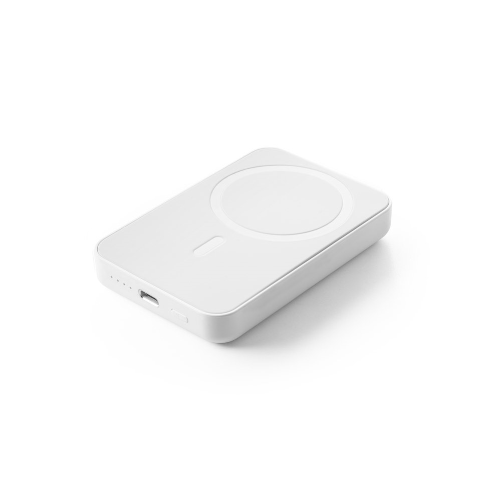 AMPERE 5. Magnetische Powerbank mit 5'000 mAh und superschnellem kabellosem Ladegerät (15 W) aus Recyceltes ABS (100% rABS) - Weiß