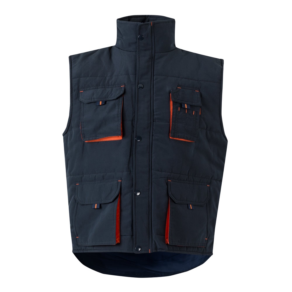 VL NERGAL. Steppweste, zweifarbig, mit mehreren Taschen (120g/m²), aus Polyester (100%) - Marineblau, Orange