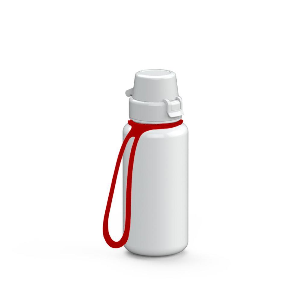 Trinkflasche "School", 400 ml, inkl. Strap - weiß/weiß/rot