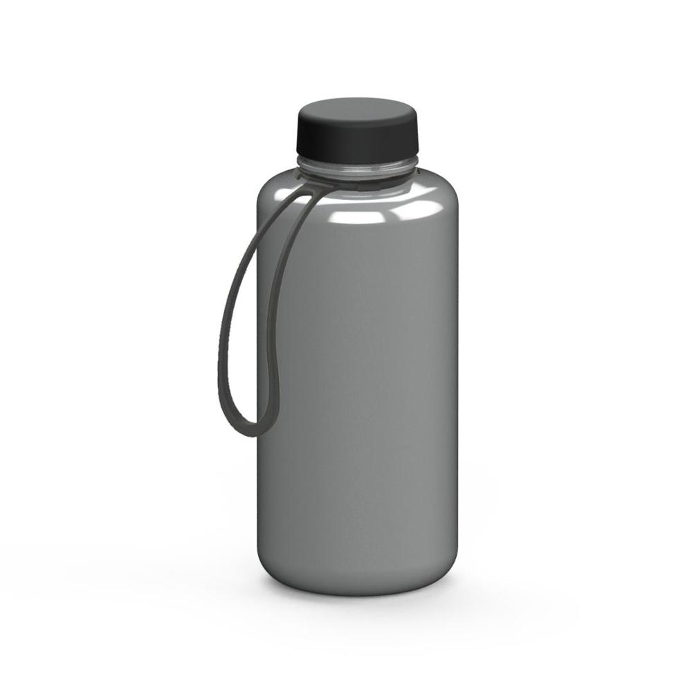 Trinkflasche "Refresh", 1,0 l, inkl. Strap - silber/schwarz