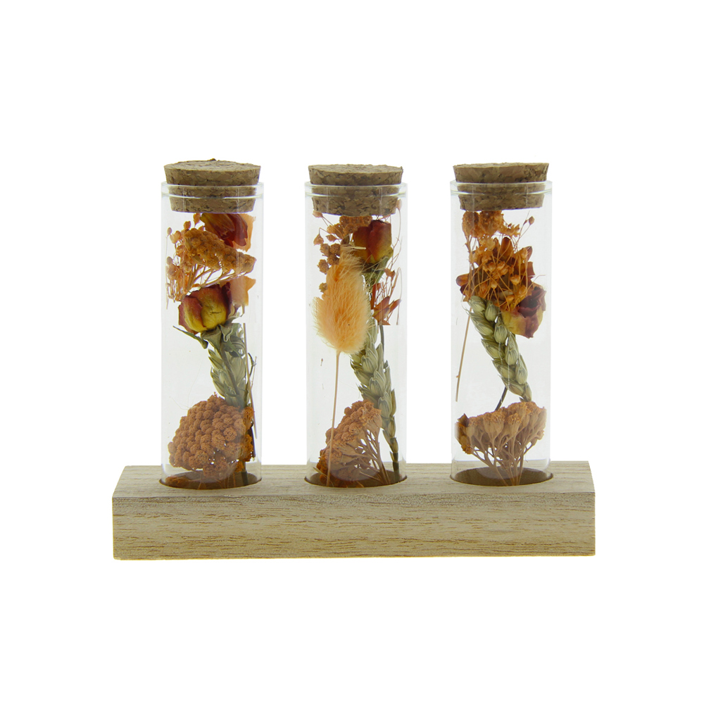 Dried Flowers - Trio tube & wood - orange