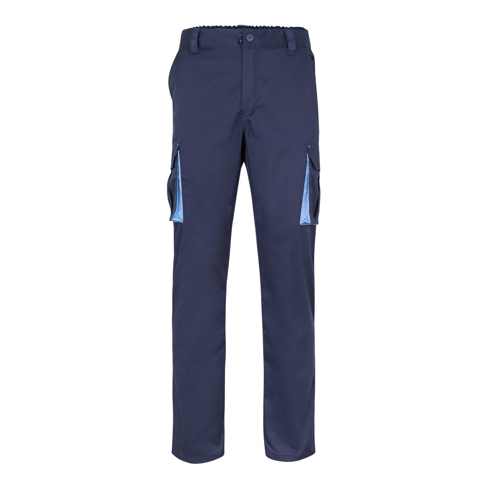 VL HYPNOS. Zweifarbige Twill-Hose mit mehreren Taschen (200 g/m²), aus Baumwolle (35 %) und Polyester (65 %) - Marineblau, Hellblau