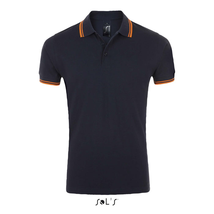 PASADENA MEN - PASADENA Herren Polo 200g - Marineblau/Neonorange