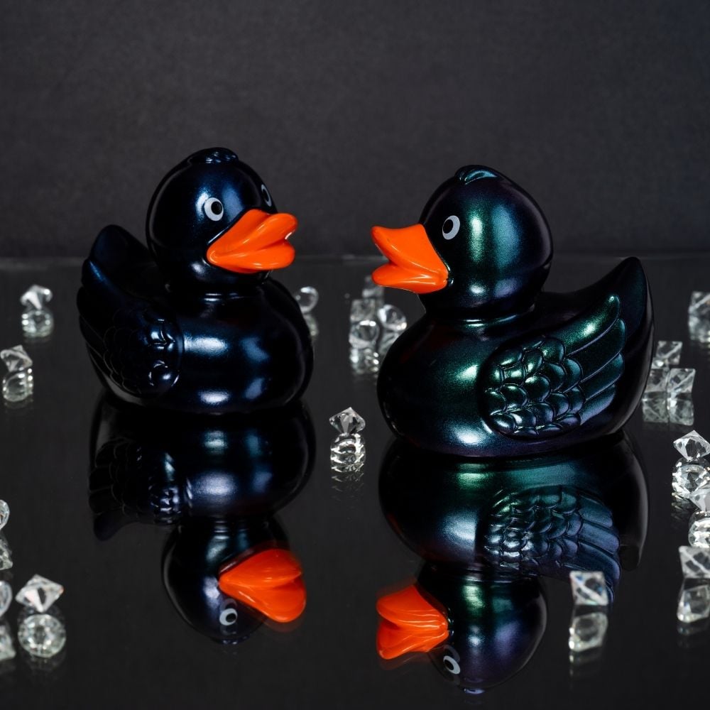 Quietsche-Ente, metallic/grün, 7,5 cm