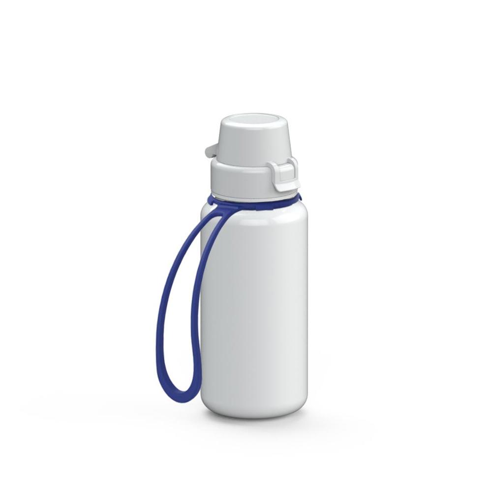 Trinkflasche "School", 400 ml, inkl. Strap - weiß/weiß/blau
