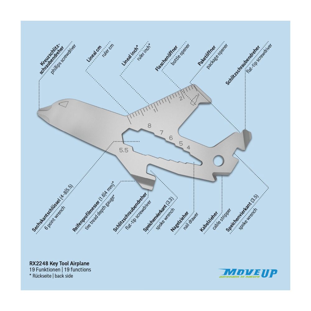 Geschenkartikel: ROMINOX® Key Tool Airplane / Flugzeug (19 Funktionen) im Motiv-Mäppchen Große Helden (Einzelhandel)