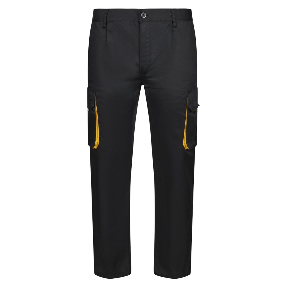 VL HYPNOS. Zweifarbige Twill-Hose mit mehreren Taschen (200 g/m²), aus Baumwolle (35 %) und Polyester (65 %) - schwarz, gelb