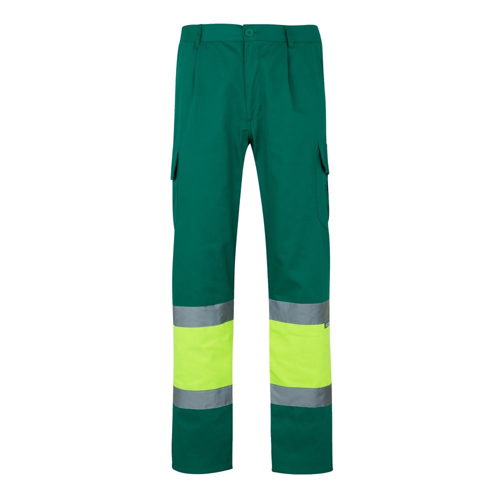 VL POSEIDON. Zweifarbige Twill-Hose mit mehreren Taschen (210 g/m²), aus Baumwolle (20%) und Polyester (80%) - Grün, Gelb
