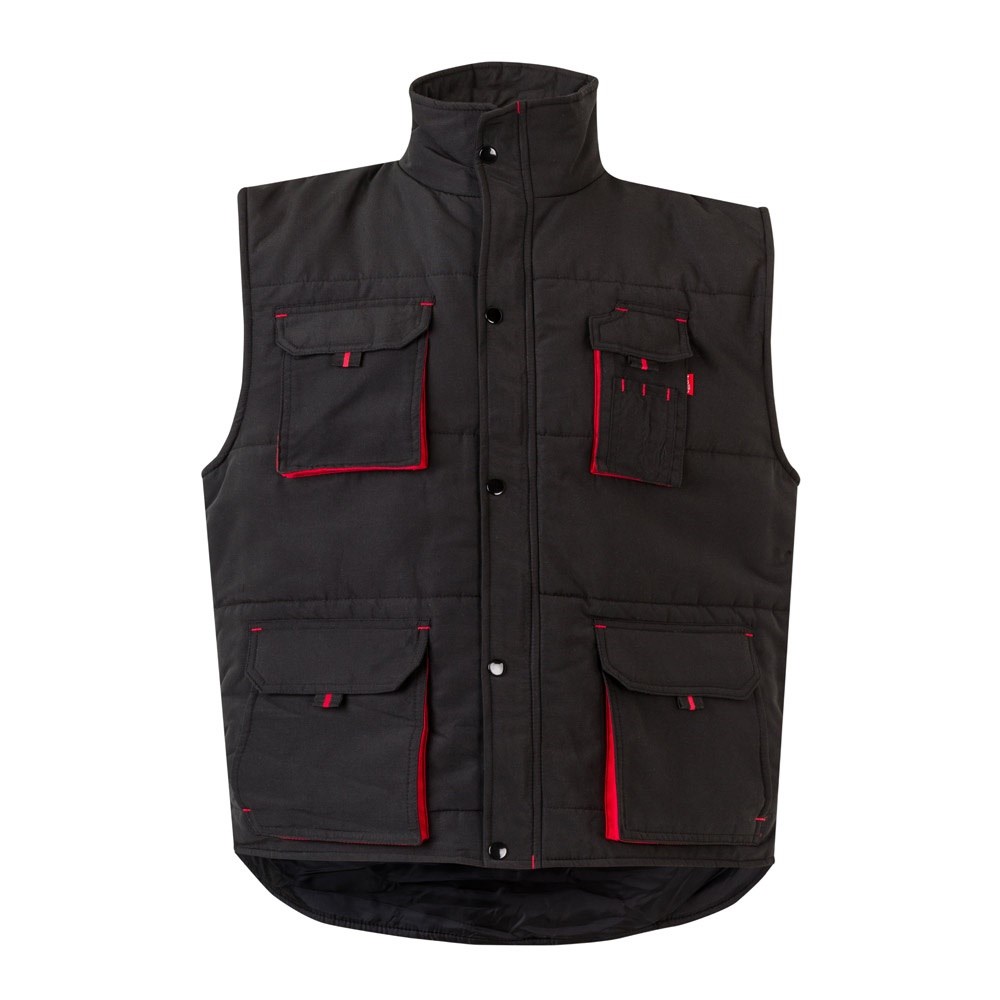 VL NERGAL. Steppweste, zweifarbig, mit mehreren Taschen (120g/m²), aus Polyester (100%) - schwarz, rot