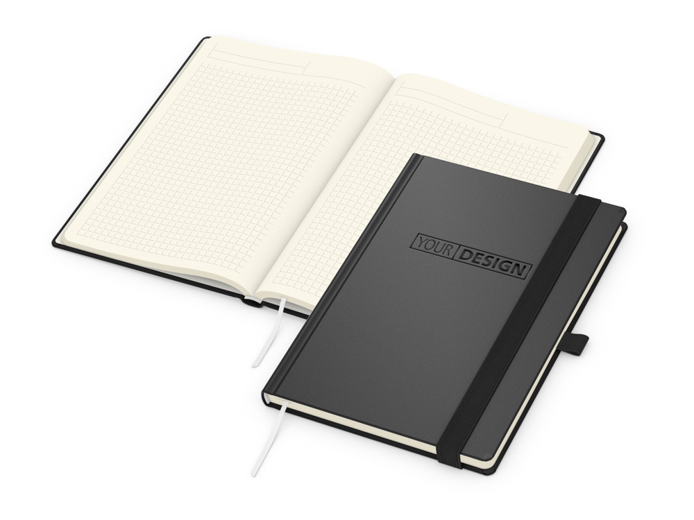 Notizbuch Vision-Book Creme Bestseller, A5, schwarz inkl. Prägung schwarz-glänzend