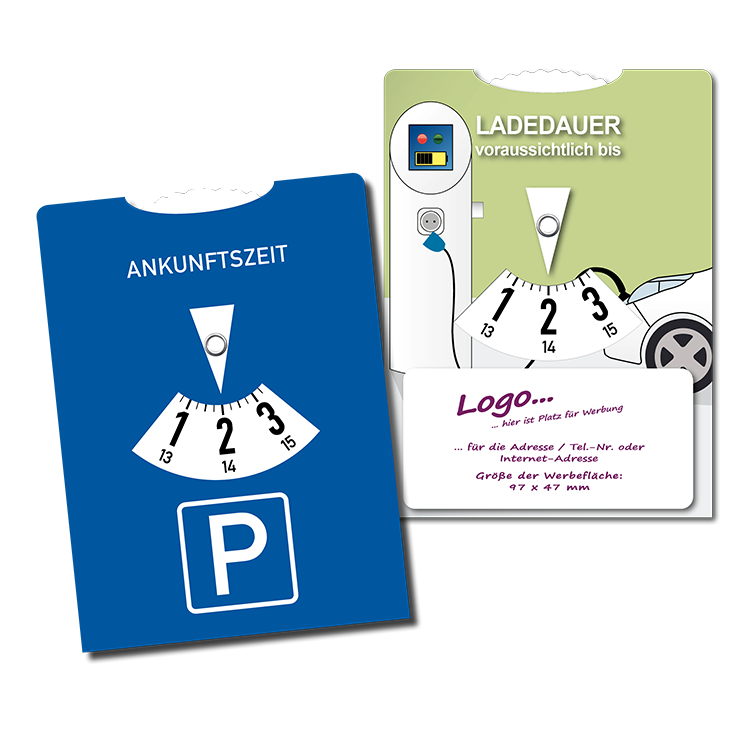 Parkscheibe (AT) mit rückseitiger Elektroladescheibe