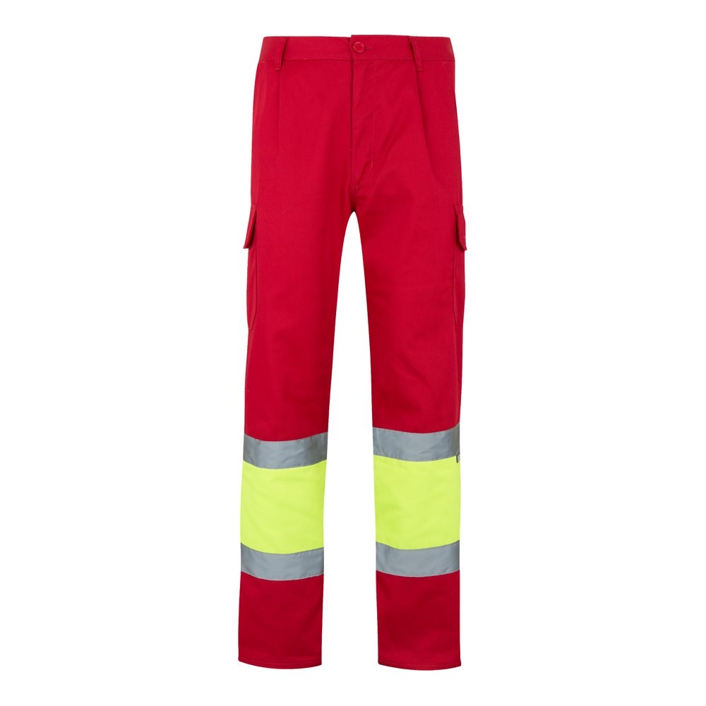 VL POSEIDON. Zweifarbige Twill-Hose mit mehreren Taschen (210 g/m²), aus Baumwolle (20%) und Polyester (80%) - Rot, Gelb