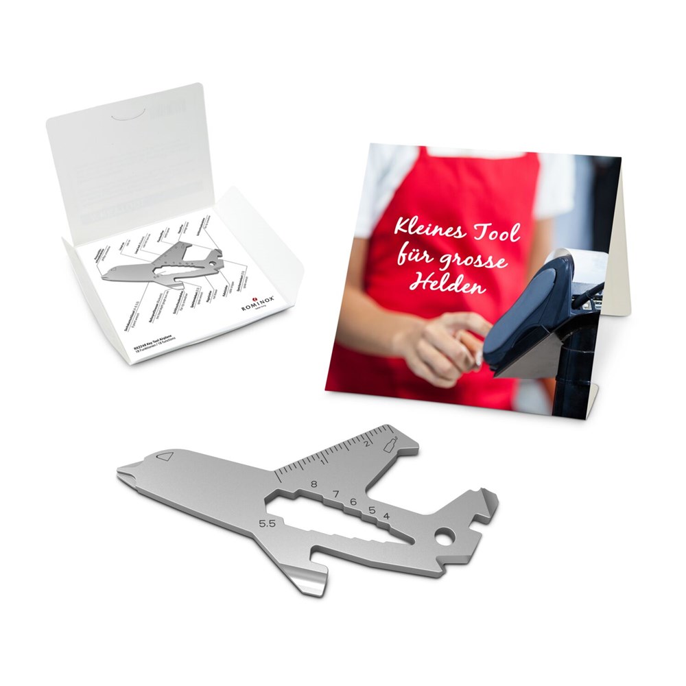 Geschenkartikel: ROMINOX® Key Tool Airplane / Flugzeug (19 Funktionen) im Motiv-Mäppchen Große Helden (Einzelhandel)