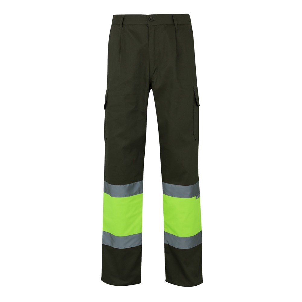 VL POSEIDON. Zweifarbige Twill-Hose mit mehreren Taschen (210 g/m²), aus Baumwolle (20%) und Polyester (80%) - Khaki, Gelb