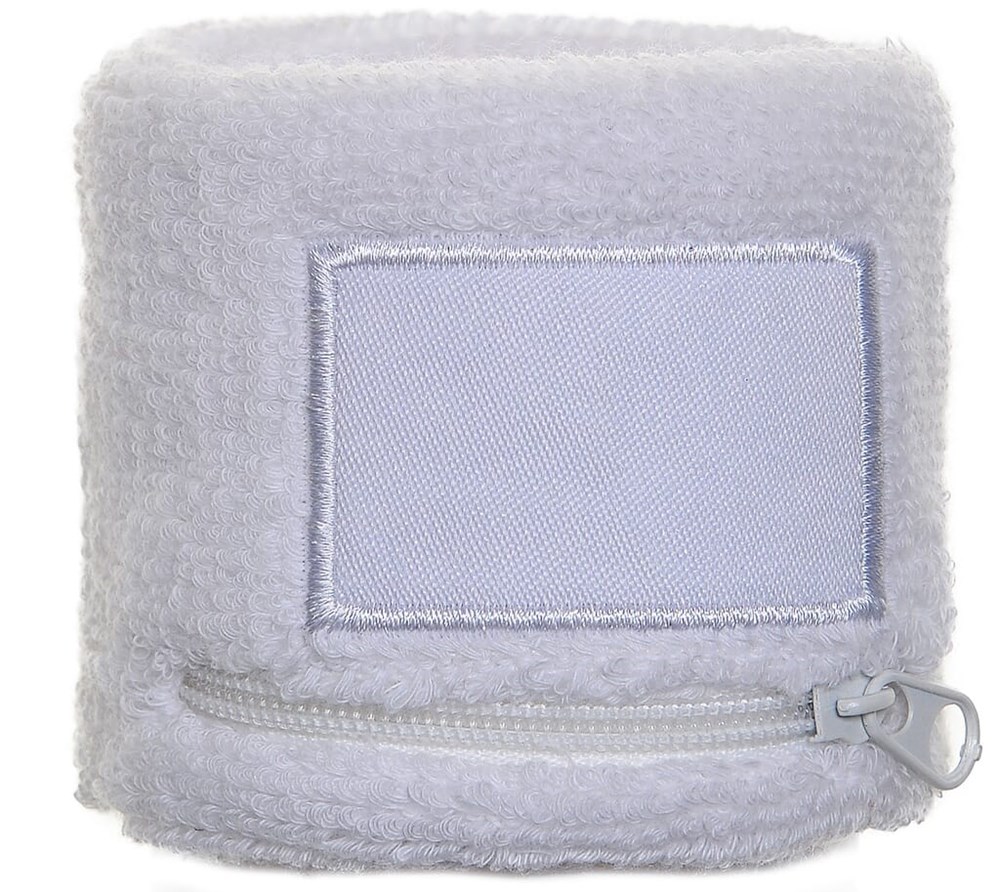 Frottier Armschweißband mit Label und Reißverschlußfach - Weiß (WHITE) / Weiß