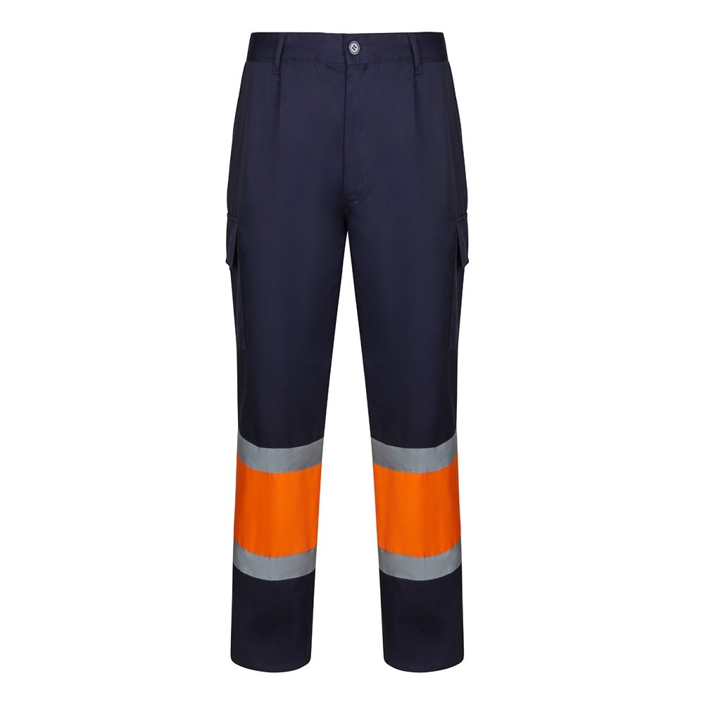 VL ARTEMIS. Zweifarbige Hose aus Twill (190g/m²), Baumwolle (20%) und Polyester (80%) - Marineblau, Orange