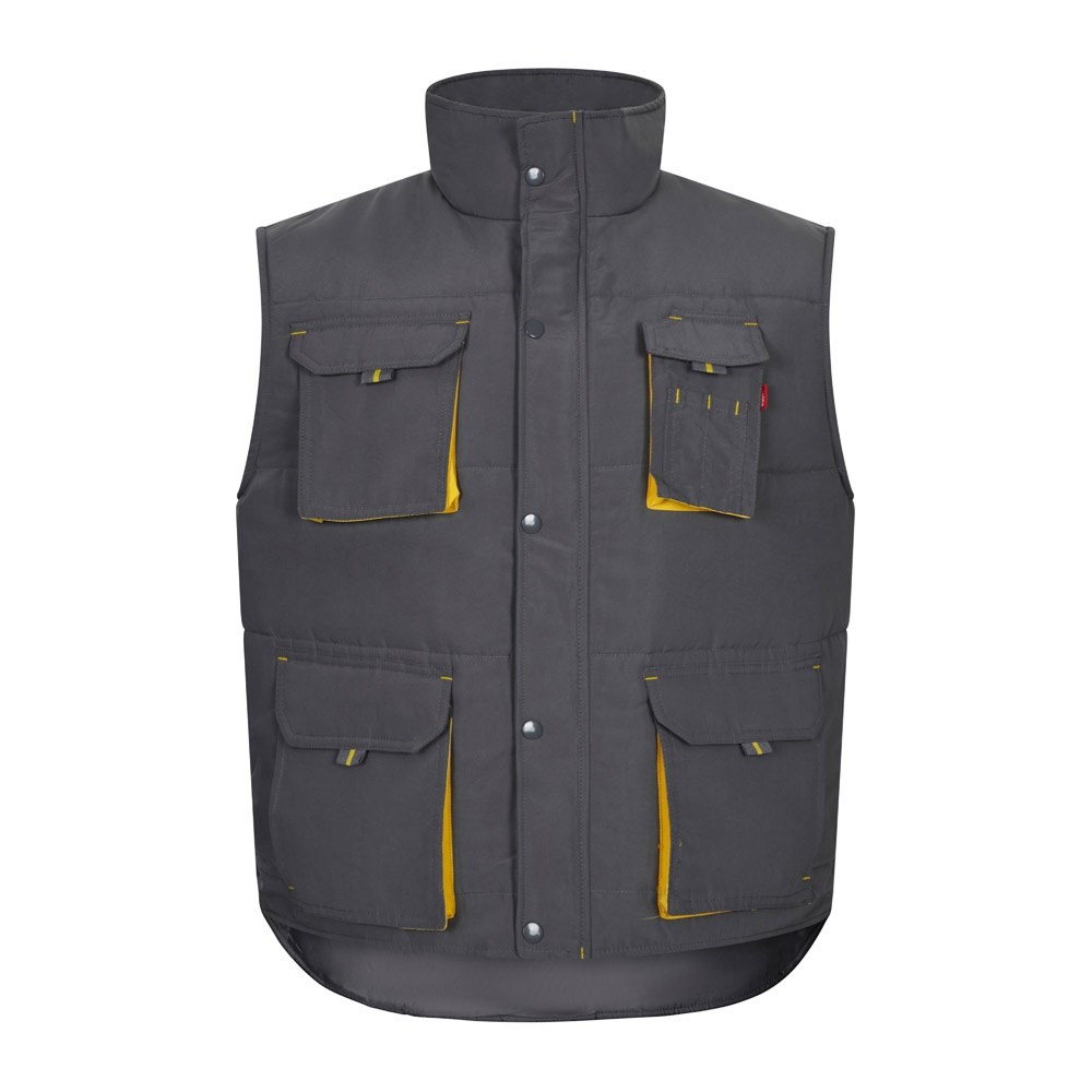 VL NERGAL. Steppweste, zweifarbig, mit mehreren Taschen (120g/m²), aus Polyester (100%) - Grau, Gelb