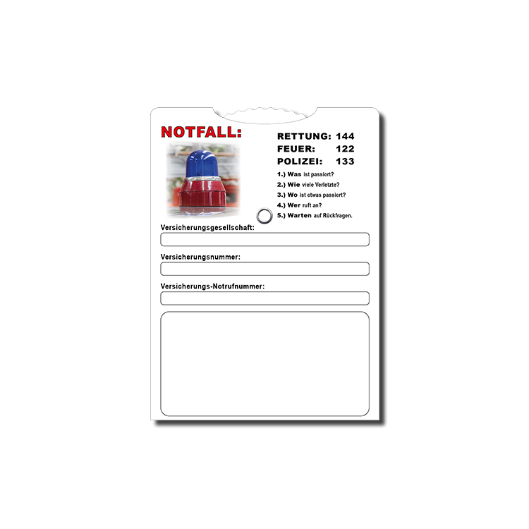 Parkscheibe (AT) mit Notfallrufnummern