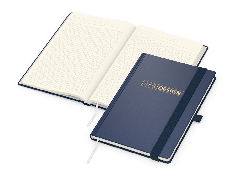 Notizbuch Vision-Book Creme Bestseller, A5, dunkelblau inkl. Goldprägung