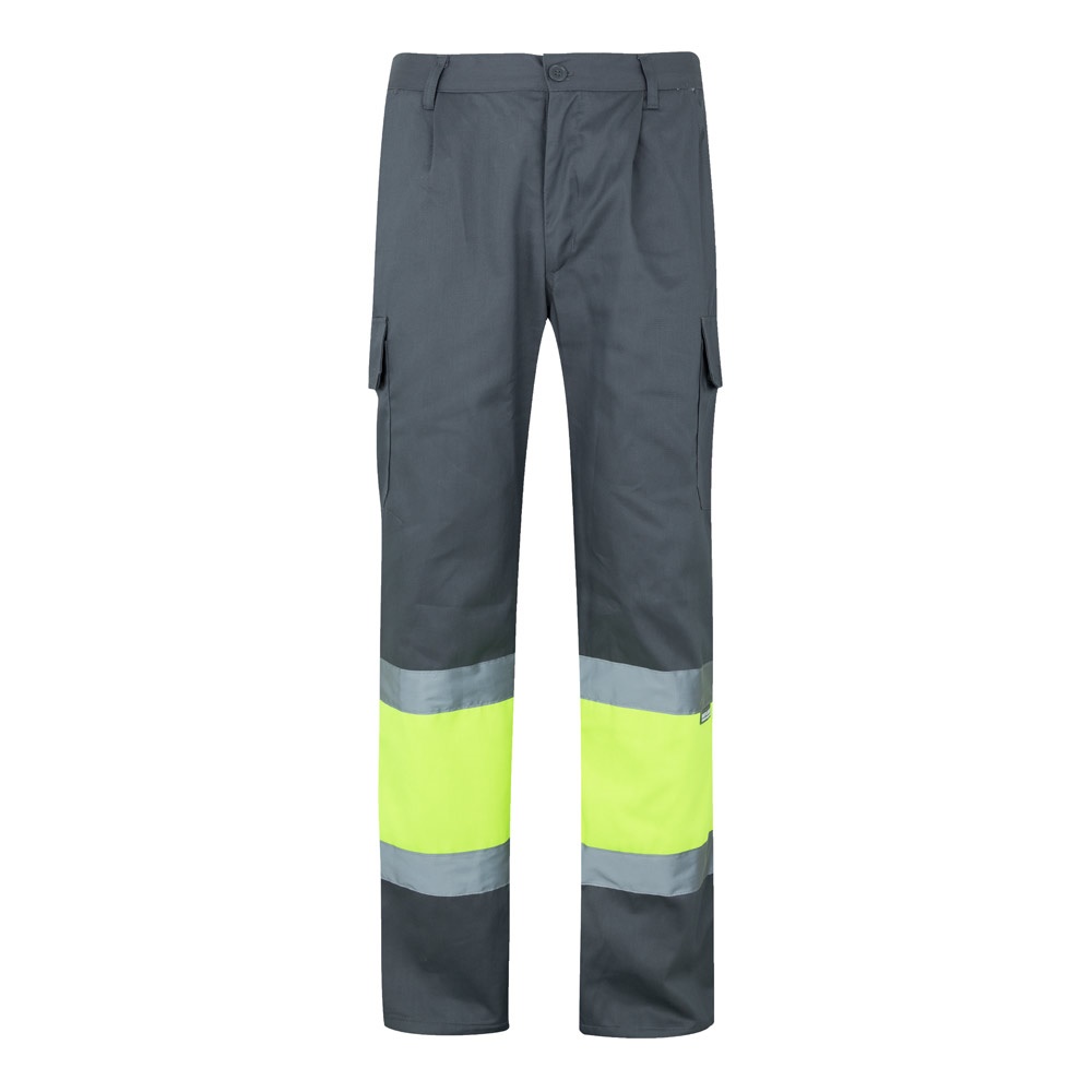 VL POSEIDON. Zweifarbige Twill-Hose mit mehreren Taschen (210 g/m²), aus Baumwolle (20%) und Polyester (80%) - Grau, Gelb