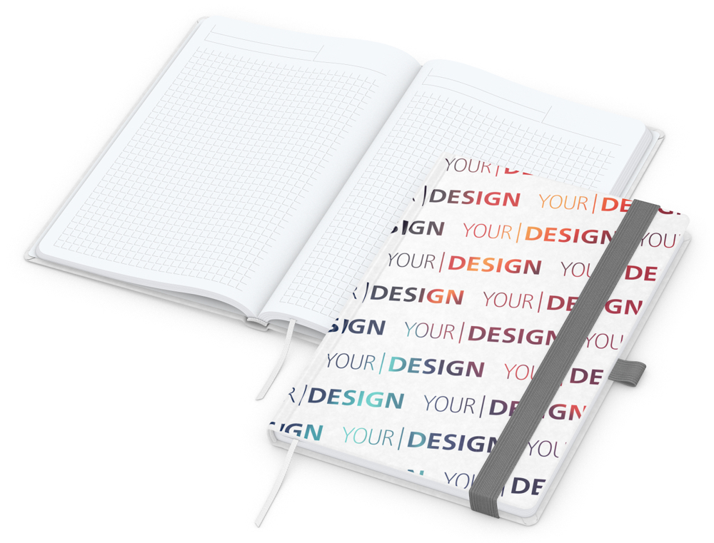 Notizbuch Match-Book White Bestseller, A5, Natura, individuell, silbergrau