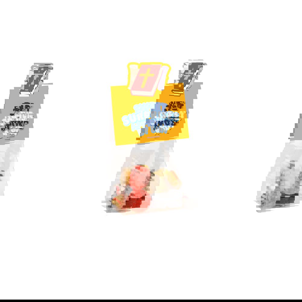 Blockbeutel mit Headerkarte in Ihrer eigenen Form und 50 Gramm Süßigkeiten