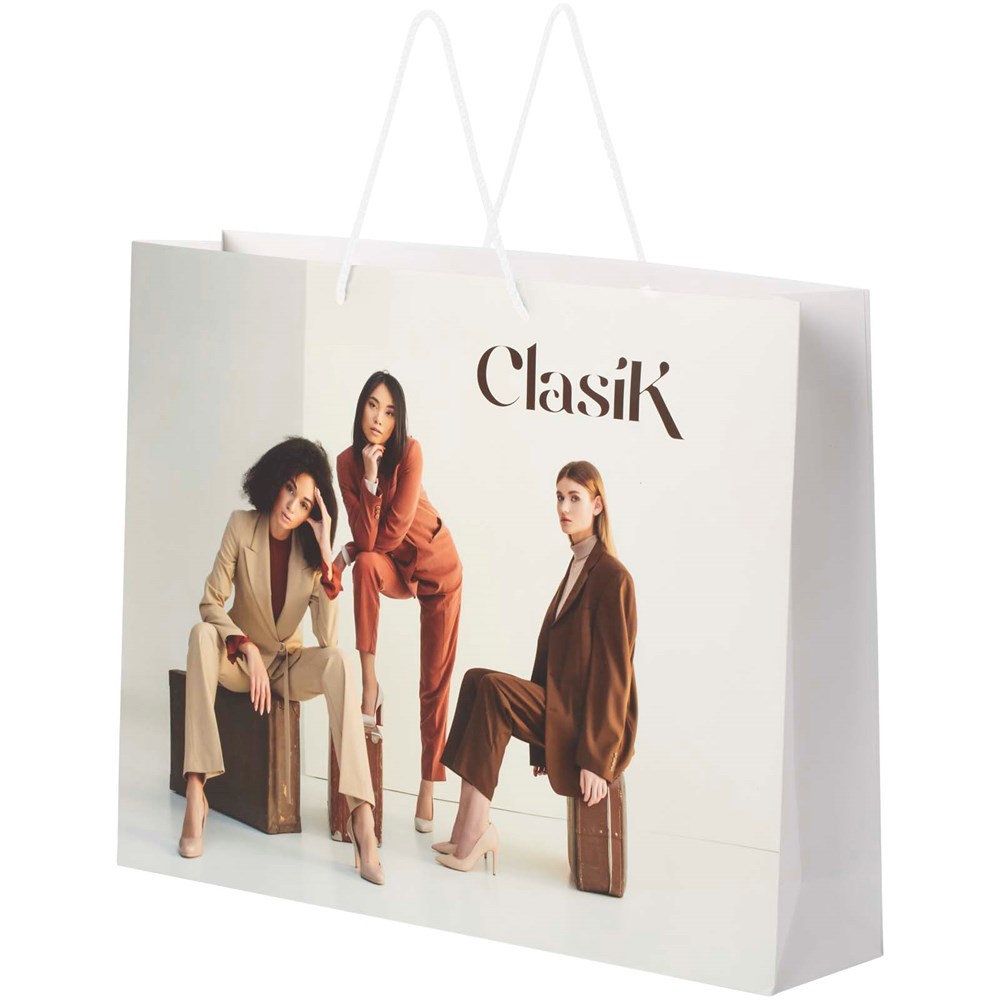 Handgefertigte 170 g/m² Integra-Papiertüte mit Kunststoff Kordelgriffen – 45 × 10 × 35 cm