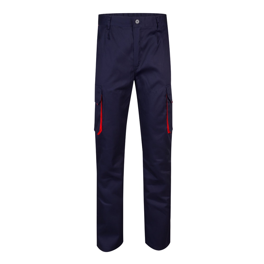 VL HYPNOS. Zweifarbige Twill-Hose mit mehreren Taschen (200 g/m²), aus Baumwolle (35 %) und Polyester (65 %) - Marineblau, Rot