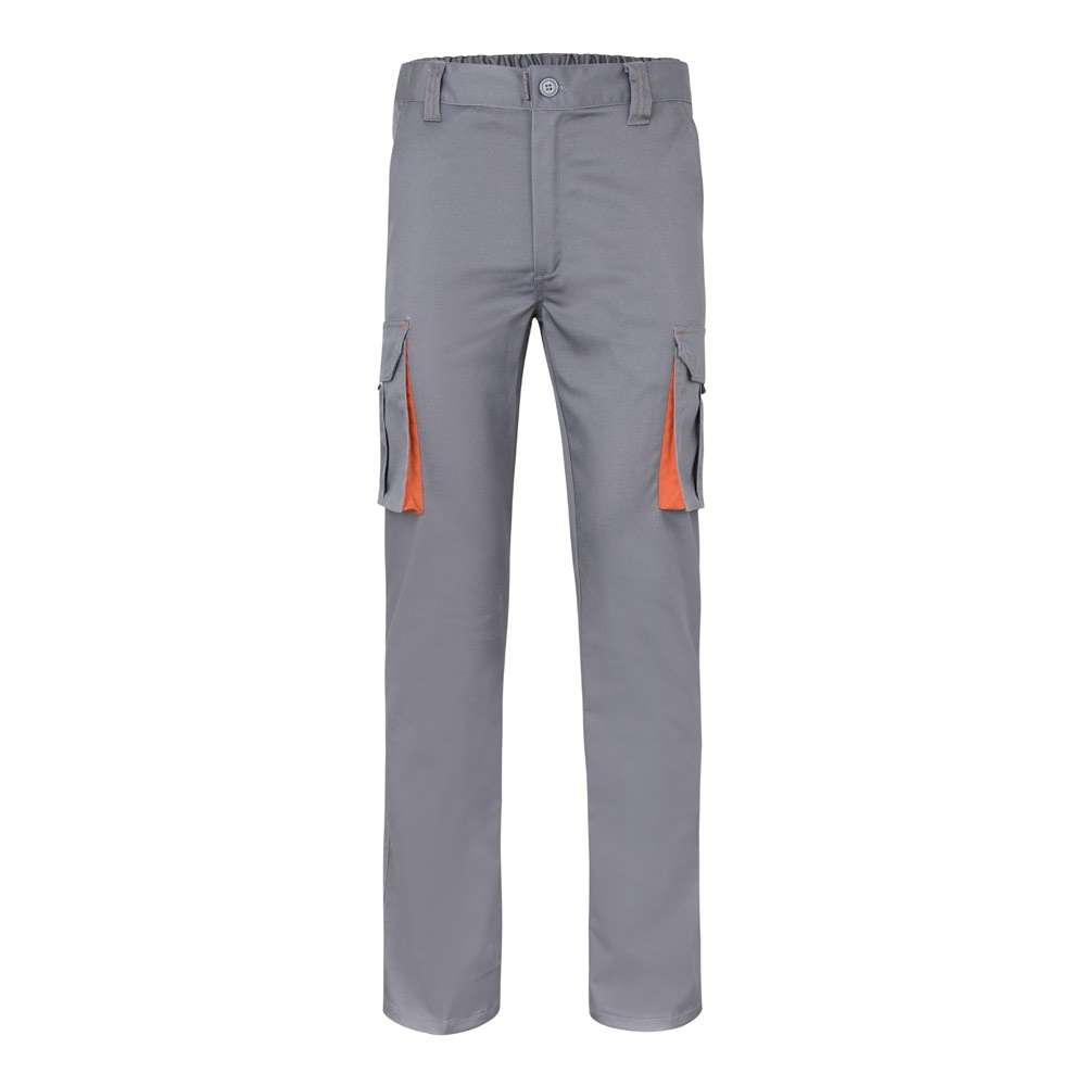 VL FIDES. Zweifarbige Stretch-Hose mit mehreren Taschen (240 g/m²), aus Baumwolle (46 %), EME (38 %) und Polyester (16 %) - Grau, Orange