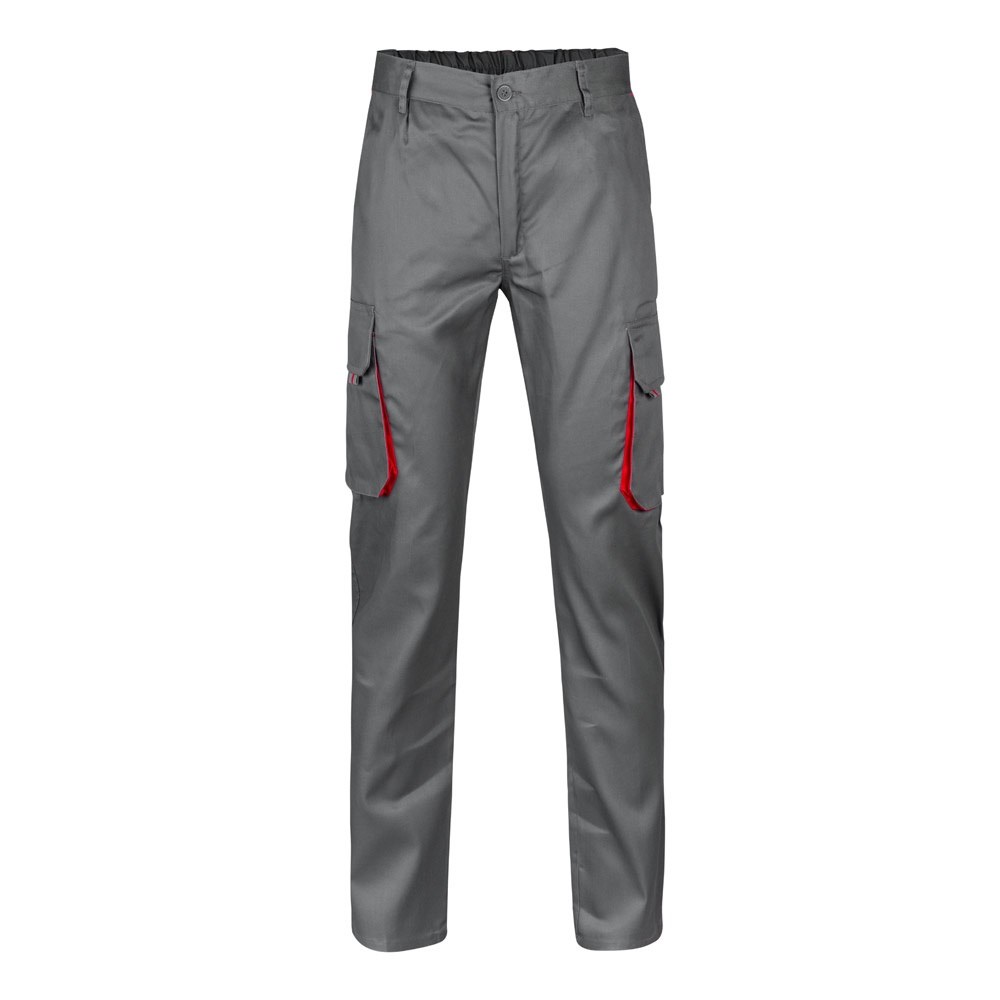 VL HYPNOS. Zweifarbige Twill-Hose mit mehreren Taschen (200 g/m²), aus Baumwolle (35 %) und Polyester (65 %) - Grau, Rot