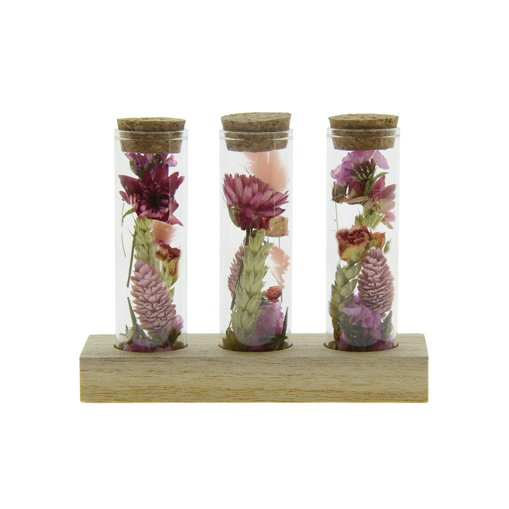 Dried Flowers - Trio tube & wood - rosa
