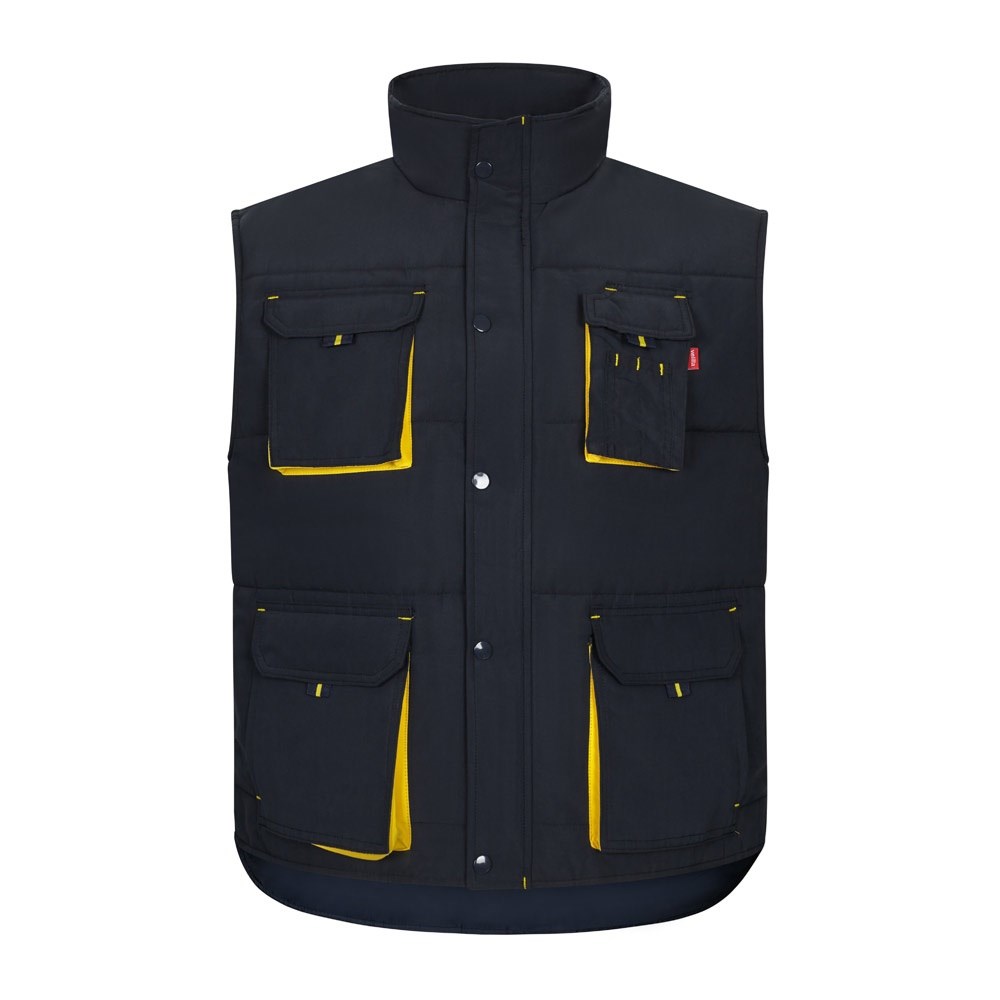 VL NERGAL. Steppweste, zweifarbig, mit mehreren Taschen (120g/m²), aus Polyester (100%) - Marineblau, Gelb
