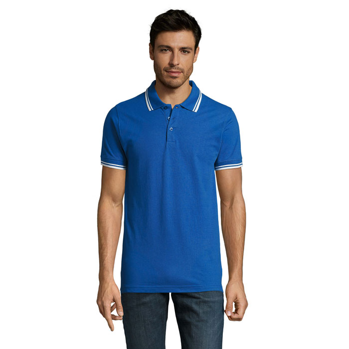 PASADENA MEN - PASADENA Herren Polo 200g - Königsblau/Weiß